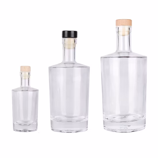 Manufacturer Wholesale Custom Design 500ml 750ml Clear Empty Gin Whiskey Liquor Brandy Vodka Wine Glass Bottle with Custom Design Lids